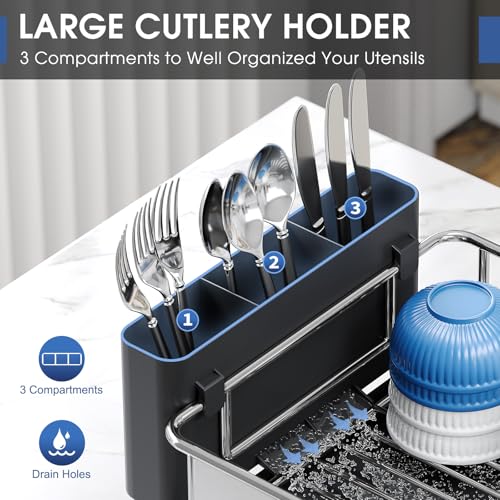 Urackify Stainless Steel Dish Drying Rack for Kitchen Counter, Black - color: Black