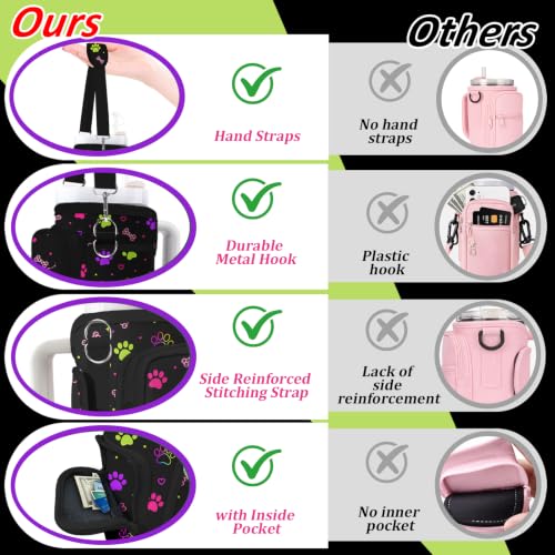 Water Bottle Carrier Bag for Stanley 40/30oz Cup Tumbler with Phone Pocket,Insulated Crossbody Water Bottle Holder with Adjustable Strap,Water Bottle Sling Pouch for Hiking Walking Camping Accessories - color: Neon Dog Paw Leopard Bone