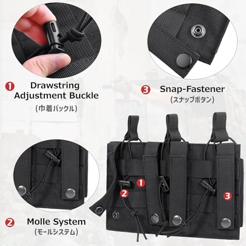 Azarxis Tactical Mini Belt Pouches, Multi-Purpose Small Battery Case Compact Utility EDC Card Slot Holder Waist Bags Military Molle Pack Sundries Storage Pack - color: #04 Black - Pistol Mag Pouch - 3 Pockets