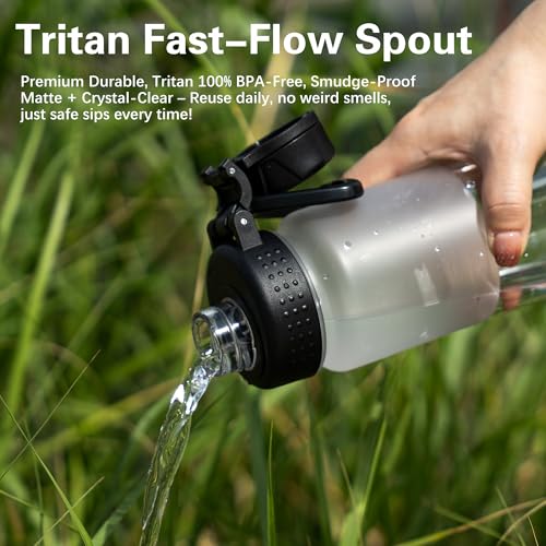 OLDLEY 32 oz Water Bottle with Handle, BPA-Free Tritan Reusable Sports Water Bottle with Leak-Proof Dust Lid, Wide Mouth, Cup Holder Friendly, Half Frosted Clear Bottle for Gym, Travel, Work,Gray - color: Gray