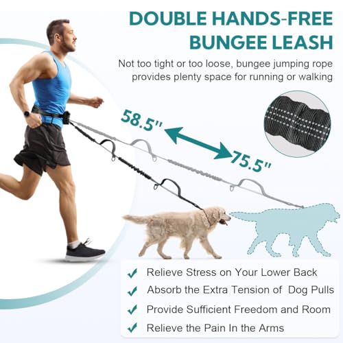 Hands Free Dog Leash for Two Dogs Walking, Running - color: Grey-Green, size: Large