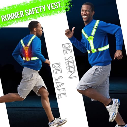 Led Reflective Vest Running Gear, Light Up Vest for Night Walking, High Visibility USB Rechargeable Adjustable Running Lights for Runners Walkers Men Women Kids - color: Yellow