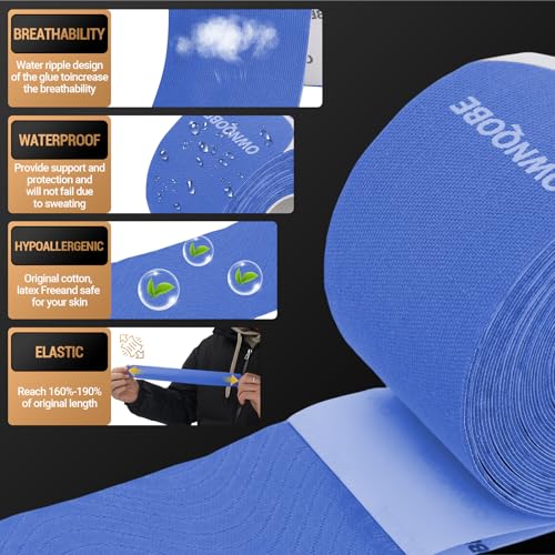 Kinesiology Tape, 2 Rolls, 40 Precut Strips, Waterproof, Blue - color: Blue