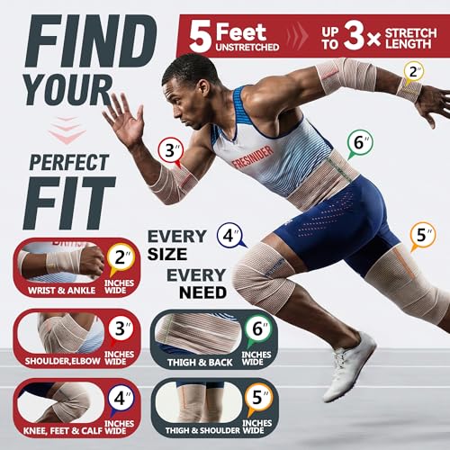 FRESINIDER Premium Elastic Bandage Wrap 8 Pack, 2-6 Inch, Hook and Loop - color: 8 Pack Value Pack