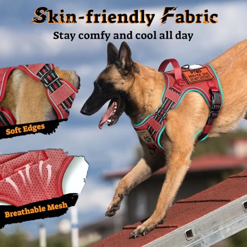 rabbitgoo Tactical Dog Harness for Large Dogs, No Pull Service Pet Vest - color: Red, size: Xl(chest:23.6"-41.8",neck:21.7"-32.3",back:9.1")