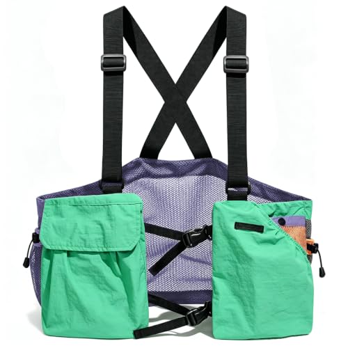 Lightweight Hiking Vest Bag, Multi‑Pocket Adjustable Running Chest Pack, Utility Outdoor Vest Pouch for Women, Men & Kids - color: Blue