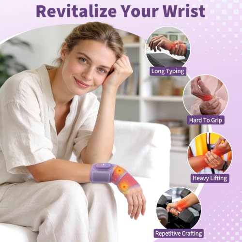 Wrist Hand Heating Pad with Red Light Massage for Carpal Tunnel - color: Purple