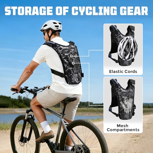 Running Hydration Vest with 2L Water Bladder， Lightweight Adjustable Hydration EDC Chest Pack for Men and Women, Water Backpack for Hiking, Cycling - color: Camo