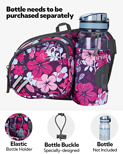 WATERFLY Fanny Pack Waist Bag: Waist Pack for Women Men with Water Bottle Holder Hiking Fanny Pack for Running Walking DogWalking Travel Cycling - color: Rose red flower