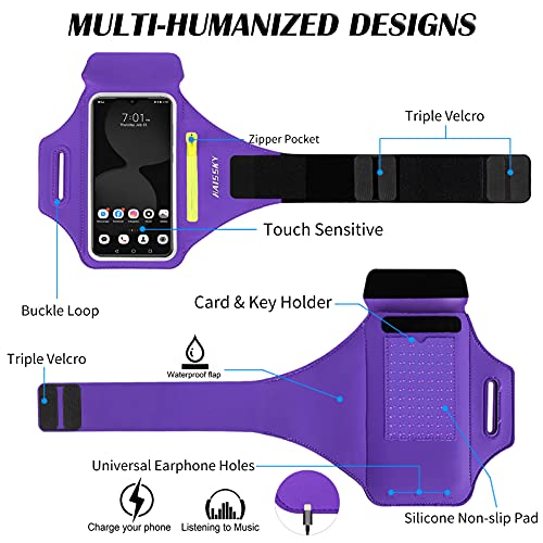 Running Armband with Earphone Pouch Fits Phones up to 6.9" - color: Purple (Up to 6.9''), size: Medium