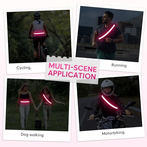 Illumifun LED Running Belt - USB Rechargeable Light Up Sash, High-Visibility Elastic Waistband Light for Running Cycling Hiking Camping Nighttime Activities - color: Pink
