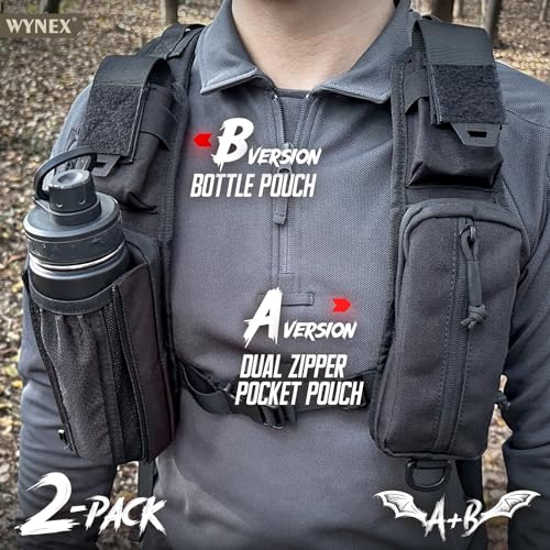 WYNEX Molle Backpack Shoulder Strap Pouches of Water Bottle Pouch Version - color: Black-2pcs-A+B