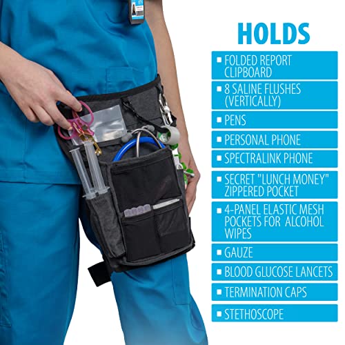 Nursing Tools Nurse Fanny Pack with Elastic Leg Band – Nursing Waist Bag Organizer with Holders for Stethoscope, Tape & Bandage Scissors – Medical Utility Pack (Black Noche) - color: Black Noche