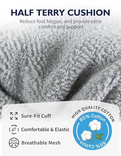 CLOSEMATE Mens Athletic Ankle Socks Cushioned Cotton 7 Pairs - color: 7grey, size: 7-9