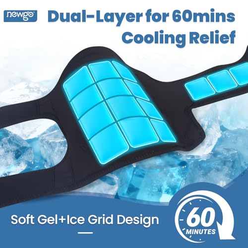 NEWGO 360° Knee Ice Wrap, 60-Min Cold Therapy with Ice Grid - style: Navy-1 Pack