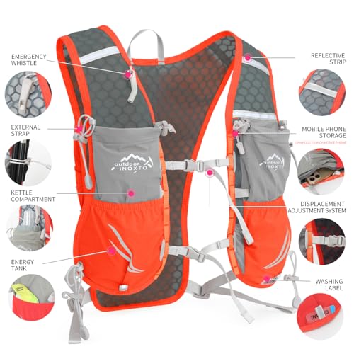 IX INOXTO Running Hydration Vest for Women Men with 500ML Soft Flask - color: orange with 500ml