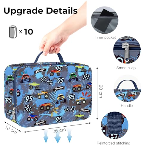 Clastyle Car Insulated Kid Lunch Bag for Boy Lunch Box, Blue Racing Flag - color: Race Car