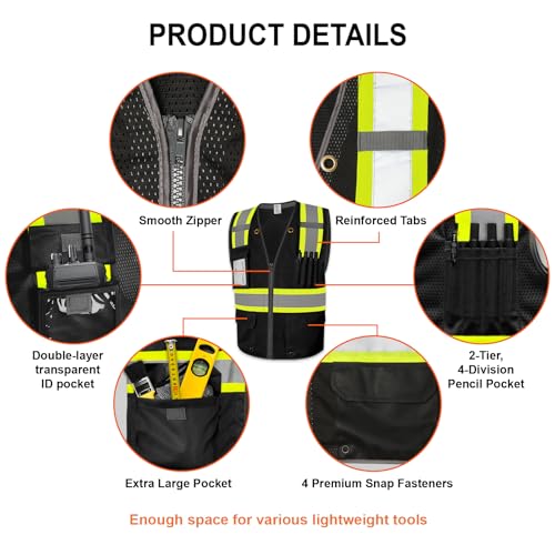 Safety Vest Mesh High Visibility Vest for Men Women, Black S - color: Black, size: Small