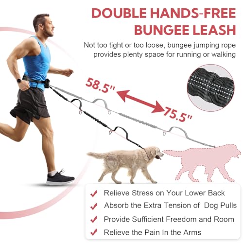 Hands Free Dog Leash for Two Dogs Walking,Running - color: Black/Pink, size: Large