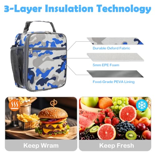 FlowFly Kids Lunch box Insulated Soft Bag Mini Cooler Back to School Thermal Meal Tote Kit for Girls, Boys, Camo - color: Camo