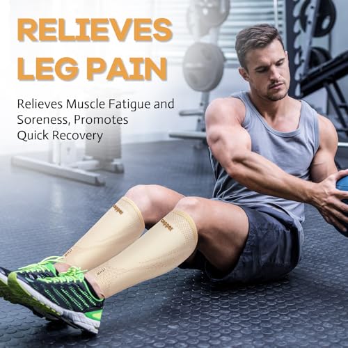 Copper Calf Compression Sleeves for Men Women, Shin Splint Relief, Grip - color: Nude, size: Small