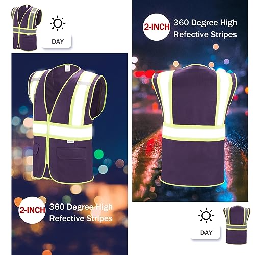 High Visibility Reflective Safety Vest with Zipper and Pockets Purple,M - color: Purple, size: Medium