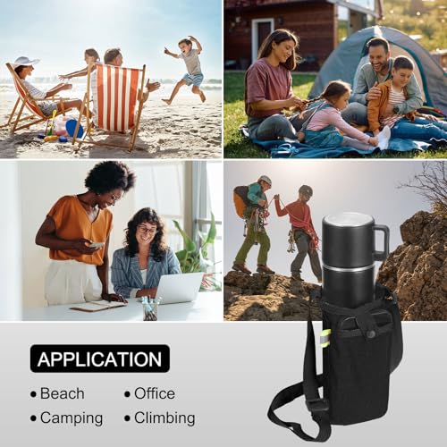 Uxcell Water Bottle Holder With Adjustable Shoulder Strap, Carrier Bag, Mesh Crossbody Carrier With Pocket for Sports, Hiking, Walking, Travel - color: Black