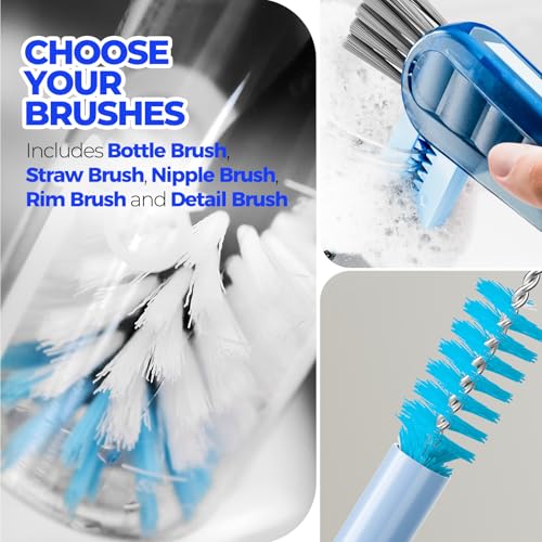 Holikme 6 Pack Bottle Brush 14" Stainless Steel Straw Cleaner Brush,Blue - color: Aqua, size: 6Pack
