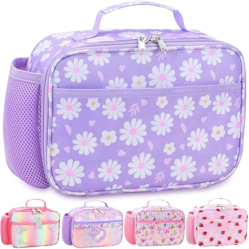 RHCPFOVR Kids Lunch Bag - Insulated Lunch Box for Boys Girls,Washable Lunch Bag and Reusable Toddler Leak-proof Lunchbox for School and Daycare - color: Purple Flower
