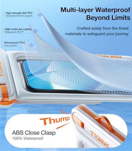 TORRAS IP68 Waterproof Phone Pouch Floating with Double Space 7.0", White - color: White