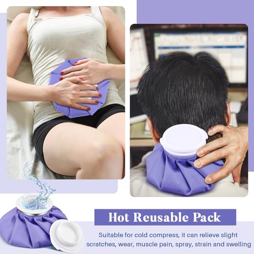 Honoson Reusable Ice Bags for Injuries 2 Pack, 6” Hot & Cold Ice Packs, Leak Proof Cold Compress for Pain Relief, Swelling, Sprains, Headache, Fever & Summer Cooling Relief, Toothache(Purple) - color: Purple