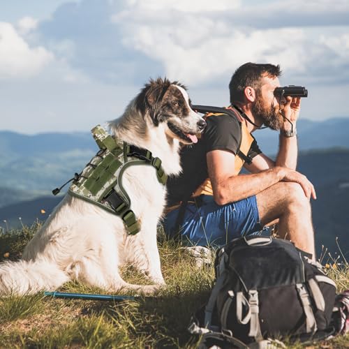 WINGOIN Tactical Dog Harness for Medium Dogs,Heavy Duty No Pull Dog Harness - color: Green&Camo, size: Medium: 30-50 lbs (Chest:24-28",Neck:17-19")