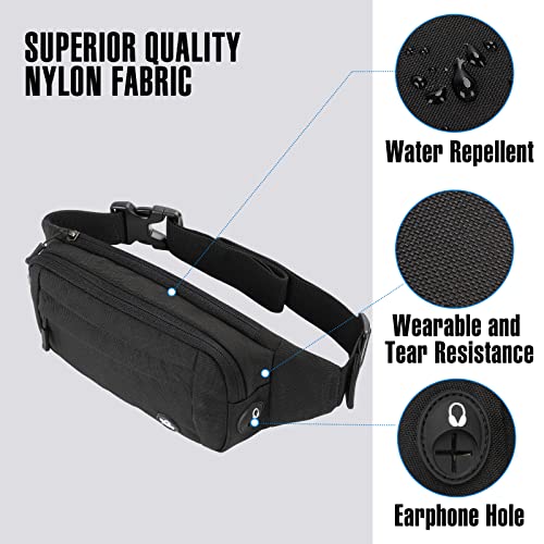 WATERFLY Small Fanny Pack Crossbody Lightweight Waist Bag for Woman Man - color: Pure Black