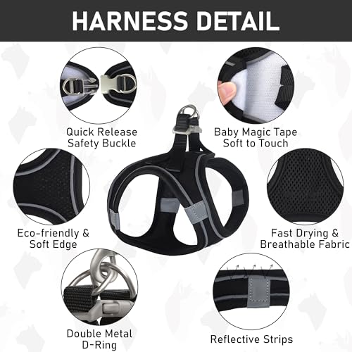 GAMUDA Small Dog Harness Collar and Leash Set, Step in No Chock No Pull Linen Fabric Soft Mesh Dog Vest Harnesses Reflective for Dogs Puppy Cats Kitten Rabbit (Black, M) - color: Black, size: Medium