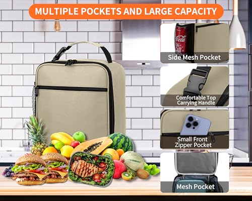 ZM-YOUTOO Lunch Box for Men - Reusable Lunch Bag Men Adult Women- Insulated Small LunchBox (Beige) - color: Beige