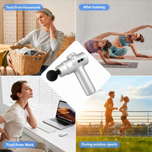Massage Gun Deep Tissue, Handheld Neck Massager, Portable - 6 Adjustable Vibration Levels, Electric Back Massagers for Athletes, Home & Gym, Mothers Day Gifts (Silver) - color: Silver