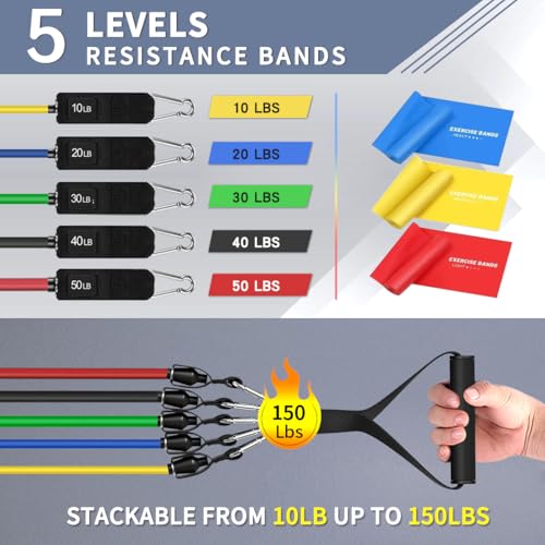 WHATAFIT Resistance Bands with Handles, 150 lb Exercise Bands Set - color: Chromatic