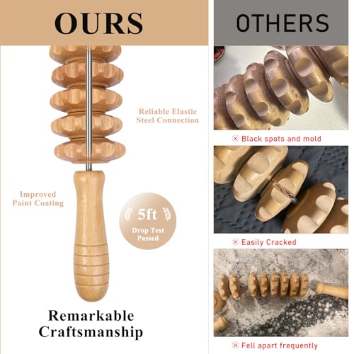 Cellulite Massage Tool Wood Therapy Massage Tools Fascia Blaster Muscle Roller Lymphatic Drainage Massager Deep Tissue Massage Stick for Legs Thighs Relief Recovery(White 9-Wheel) - color: Nude 9-wheel