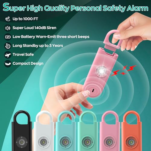 Fauxomor 140dB Personal Safety Alarm for Women 3pack Self Defense Keychain - color: Pink+Blue+Black