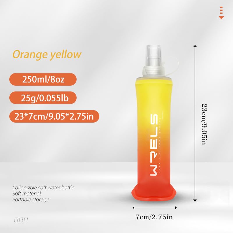WRELS Soft Flasks TPU Soft Water Bottles Folding Soft Running Water Flask Small for Outdoor Sports Hiking Hydration Pack 8oz/17oz Hiking Cycling Climbing - color: Yellow-250ml