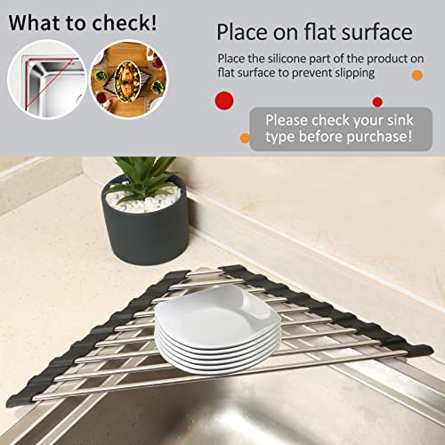Ahyuan Roll up Dish Drying Rack Over The Sink Kitchen Roll up Sink Drying Rack Portable Dish Drainer Foldable Dish Drying Rack (Black, Triangle 16.3''X9.4'') - color: Black, size: Triangle 16.3 inches x 9.4 inches