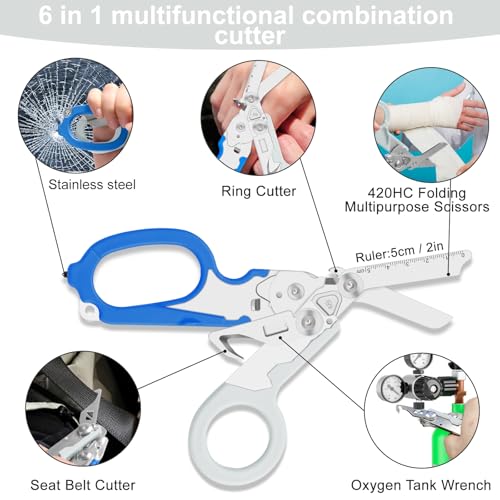 6-in-1 Heavy-Duty Emergency trauma shears (Blue grey) - color: Blue Grey
