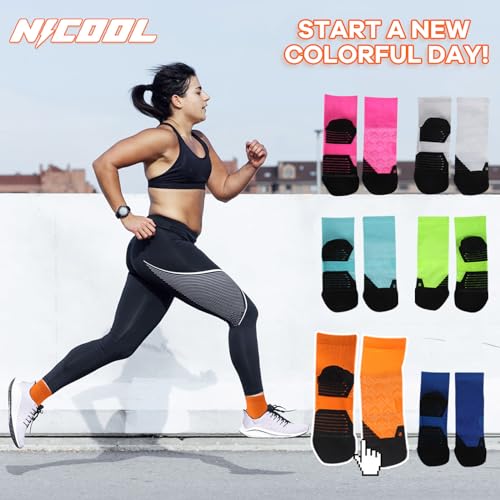NIcool Cycling Socks For Men, 1/3 Pairs Bright Seamless Compression Running Crew Socks Youth Cushioned Tennis Quarter Socks - color: 1 Pair Orange