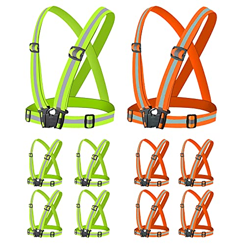 Reflective Vest - Running Vest Reflector, Reflective Running Vest with Safety Straps, High Visibility Reflector - color: F-10pcs Orange&green Vests