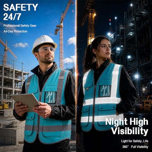 XIAKE Reflective Safety Vest for Men & Women High Visibility Class 2 Vest with Pockets Meets ANSI Standards - color: Lake Blue, size: XX-Large