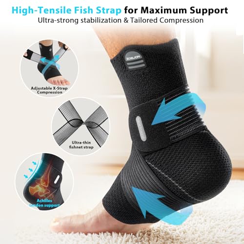 ZOELION Ankle Brace Compression Support with Removable Fishnet Strap, 3D Knit Plantar Fasciitis Relief Achilles Tendonitis Brace, Ankle Compression Sleeve for Pain Relief & Injury Healing, Black/S - color: Black（Pack of 1）