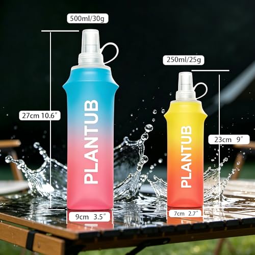 Soft Foldable Water Bottle, TPU, Collapsible Flask for Outdoor Sports, Hiking, Cycling, Running, Without stand up ability, Gradient Blue and Pink - color: yellow red
