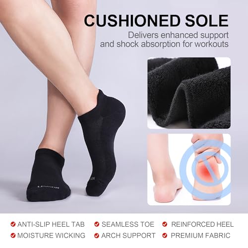 LEVSOX Ankle Compression Socks for Women and Men, Bamboo Viscose Low Cut Cushioned Athletic Running Socks - color: 3 Pairs-black, size: Large