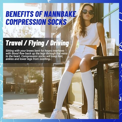 3 Pairs Compression Socks for Women & Men 15-20 mmHg, Knee High - color: 02 White/White/White, size: Large-X-Large