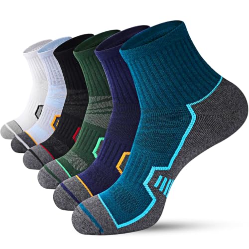Men's Cushioned Ankle Socks, Athletic Running Gym Socks 6 Pairs - color: 6 Pairs Multicolor, size: 10-13